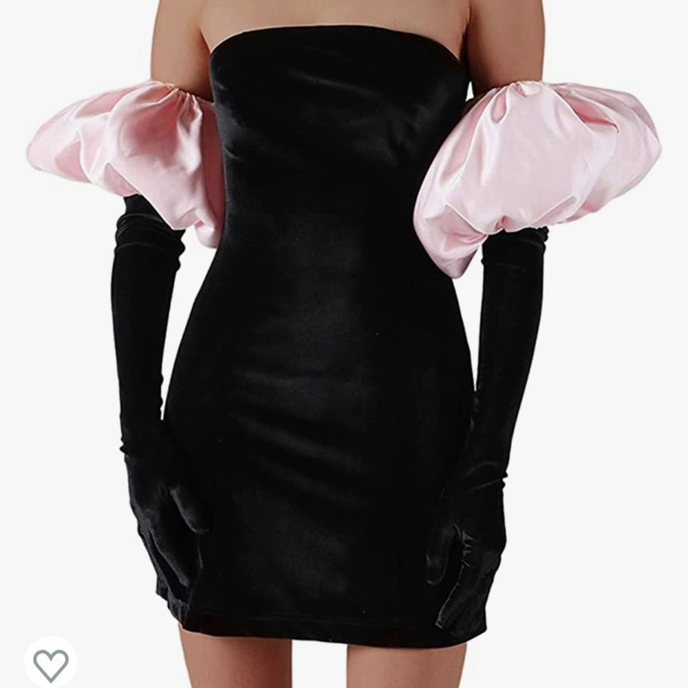 Black tube dress with puff sleeves